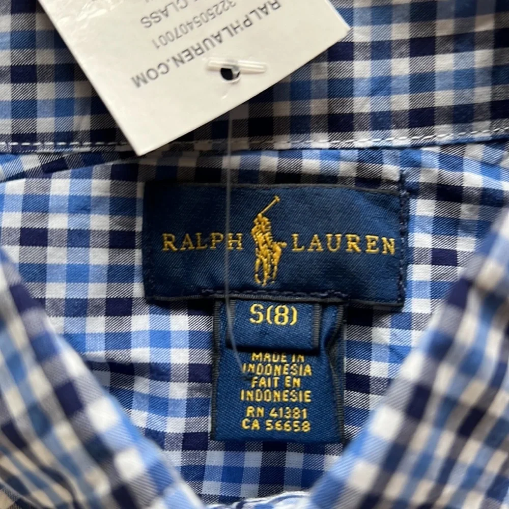 Ralph Lauren boys long sleeved Navy/sky blue & white button down shirt size 8